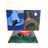 Trio of hand painted canvases