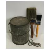 Vintage paint can, Sears brush & 3 openers