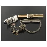 Swank sterling tie pin, cuff links & rooster pin