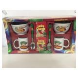 Sealed Lucky Charms cereal bowl, mug, spoon set