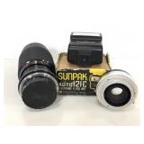 Promaster and Vivitar camera lens and SunPak