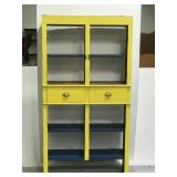 Garage storage shelf painted maize & blue