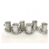 Six Isla Del Sol pottery mugs and saucers