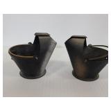 Two vintage metal scuttle bucket ashtrays