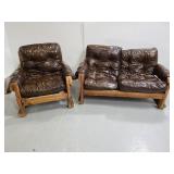 Wood sofa and chair with reversible cushions