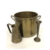 Brass ware vintage pot, pitcher, and bud vase
