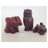 Mini Carved stone elephant, owl, & frog