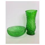 Green Hoosier vase & E.O. Brody bowl