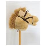 Vintage Aurora plush wooden stick horse