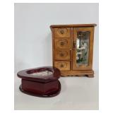 Two floral glass wooden jewelry boxes