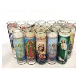 Eighteen religious veladora candles