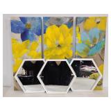Three floral canvases & three decorative mirrors