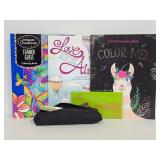 3 coloring books w/ oil pastels & colored pencils