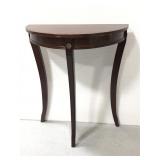 Vintage wood half table w/ brass floral details