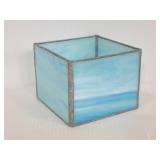 Sky blue stained glass box w/ clear glass bottom