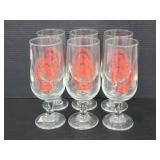 6 vintage Coors red logo clear glass Goblets