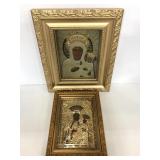 Two framed Madonna + Child religious artwork