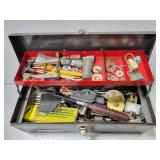 Stewart-warner metal toolbox w/ assorted tools
