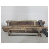 2 vintage hacksaws and wooden angle cutter