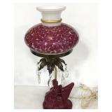 Vintage lady playing harp w/ splatter glass shade