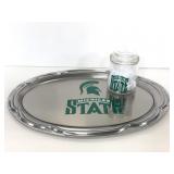 MSU Spartans metal vanity tray and glass jar