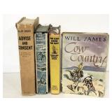 Four vintage hardcover books with dust jackets