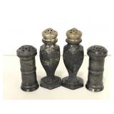 Two sets of vintage metal salt and pepper shakers