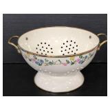 Vintage enameled colander with brass handles