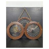 Vintage trio of wood framed suncatchers