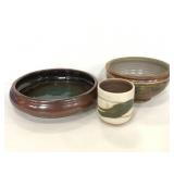 Trio of signed pottery made and stoneware pieces