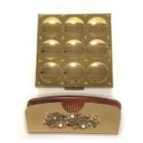 Vintage gold toned powder container and comb