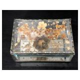 Pressed flower glass jewelry box w/ mirror bottom