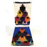 Two matching woven small tapestries