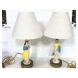 Vintage man and woman porcelain/ metal lamp pair