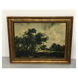 Village with water mill by hobbema framed print
