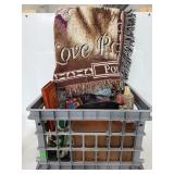 Crate of assorted home decor