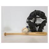 Baseball mask, mini bat and baseballs