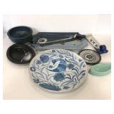 Assorted blue and gray pottery pieces