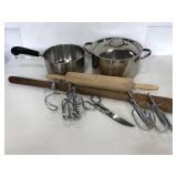 Vintage pots, mixer extensions, roller, and more