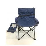 Navy blue folding lawn chair with side caddy & bag