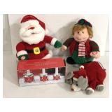 Christmas plushies, mouse puppet, & candle holders