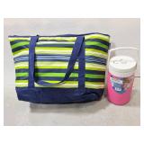 Striped insulated tote bag w/ Coleman cooler
