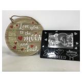 Wood love sign & Just married glass frame