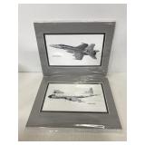 Two Joe Milich jet sketch prints