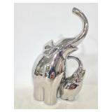 Silver ceramic mom & baby elephant figure