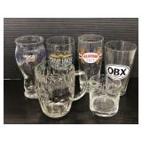 Six advertising/ souvenir pilsners and glasses