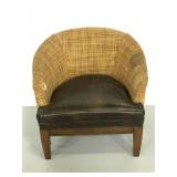 Woven back & leather seat arm chair