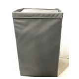 Gray cloth laundry hamper with attached lid