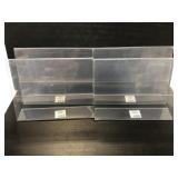 Four clear plastic sign counter display stands