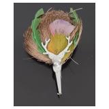 Deer pelt & feather vintage buck brooche